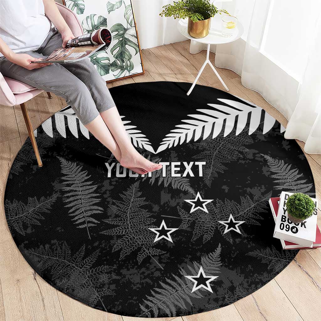Custom New Zealand Silver Fern Football Round Carpet Go Aotearoa Grunge Black - Vibe Hoodie
