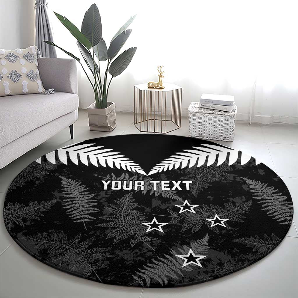 Custom New Zealand Silver Fern Football Round Carpet Go Aotearoa Grunge Black - Vibe Hoodie