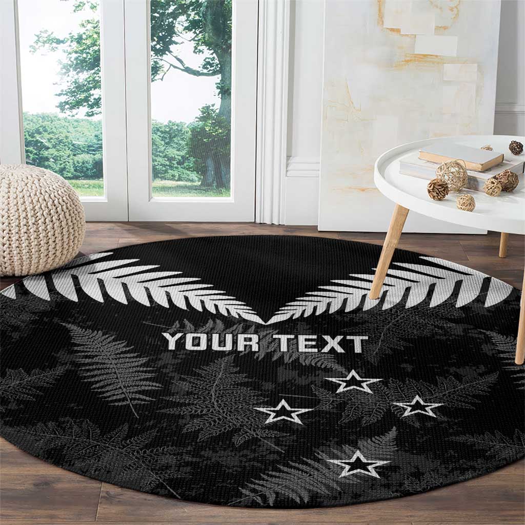 Custom New Zealand Silver Fern Football Round Carpet Go Aotearoa Grunge Black - Vibe Hoodie