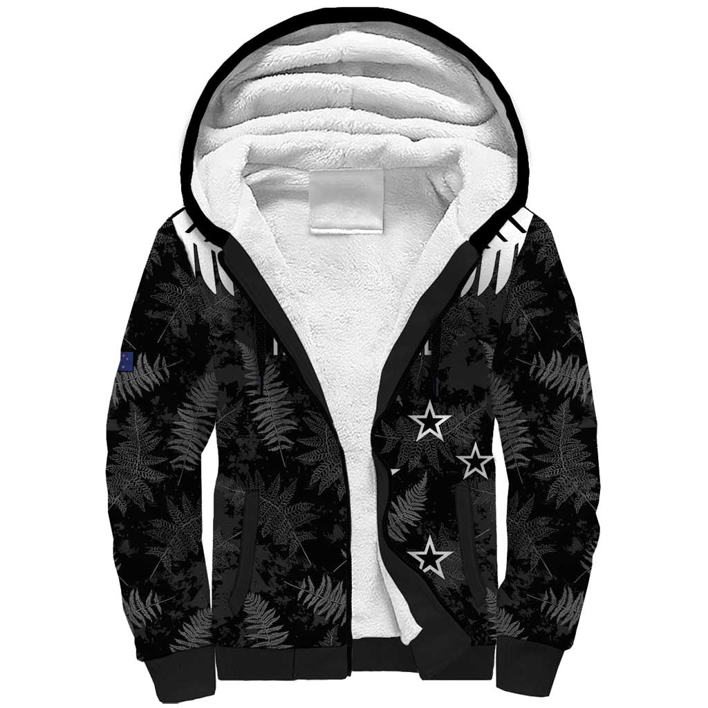 Custom New Zealand Silver Fern Football Sherpa Hoodie Go Aotearoa Grunge Black - Vibe Hoodie