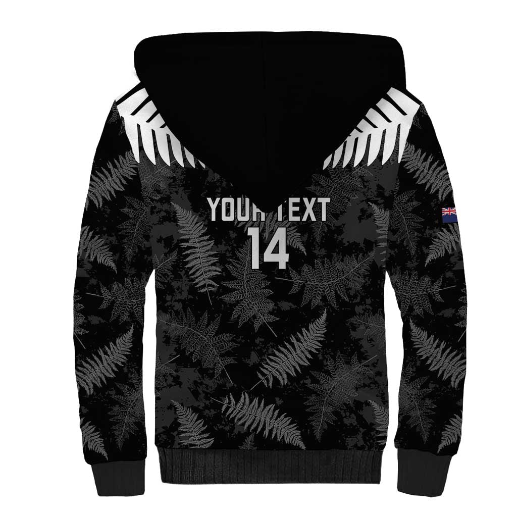 Custom New Zealand Silver Fern Football Sherpa Hoodie Go Aotearoa Grunge Black - Vibe Hoodie