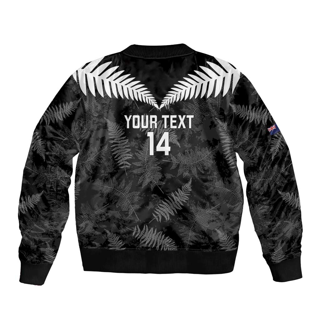 Custom New Zealand Silver Fern Football Sleeve Zip Bomber Jacket Go Aotearoa Grunge Black - Vibe Hoodie