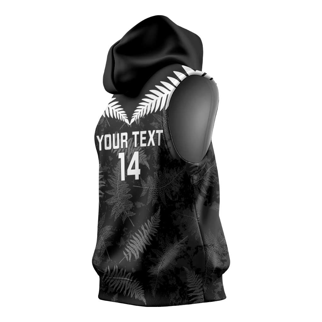 Custom New Zealand Silver Fern Football Sleeveless Hoodie Go Aotearoa Grunge Black - Vibe Hoodie