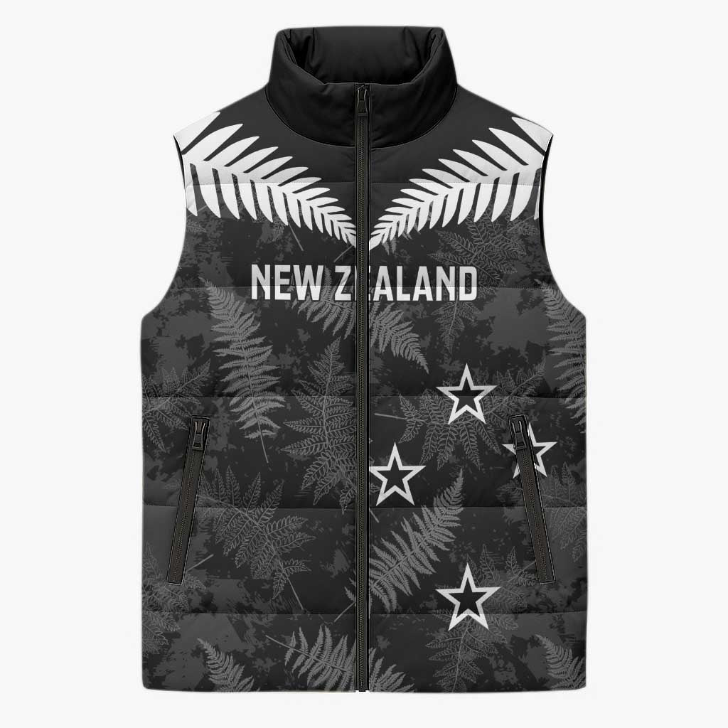 Custom New Zealand Silver Fern Football Sleeveless Puffer Jacket Go Aotearoa Grunge Black - Vibe Hoodie