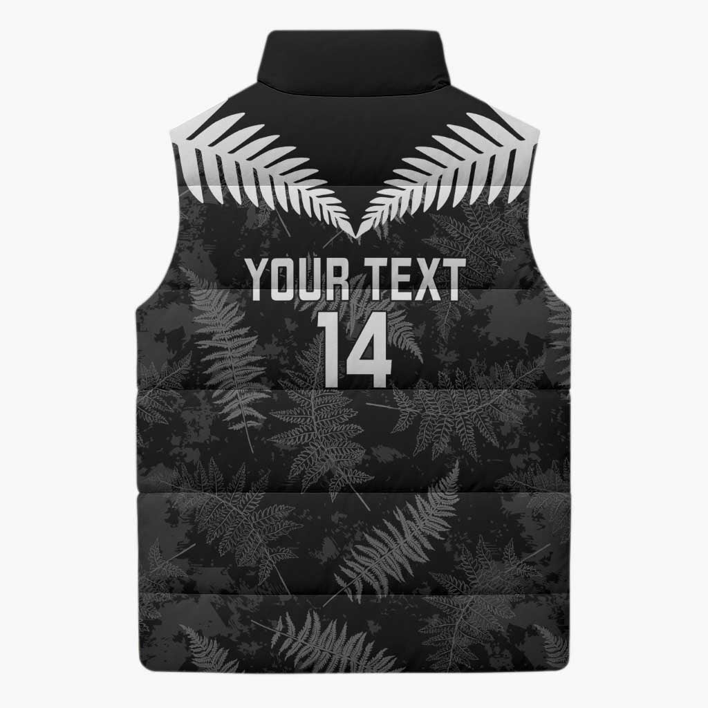 Custom New Zealand Silver Fern Football Sleeveless Puffer Jacket Go Aotearoa Grunge Black - Vibe Hoodie