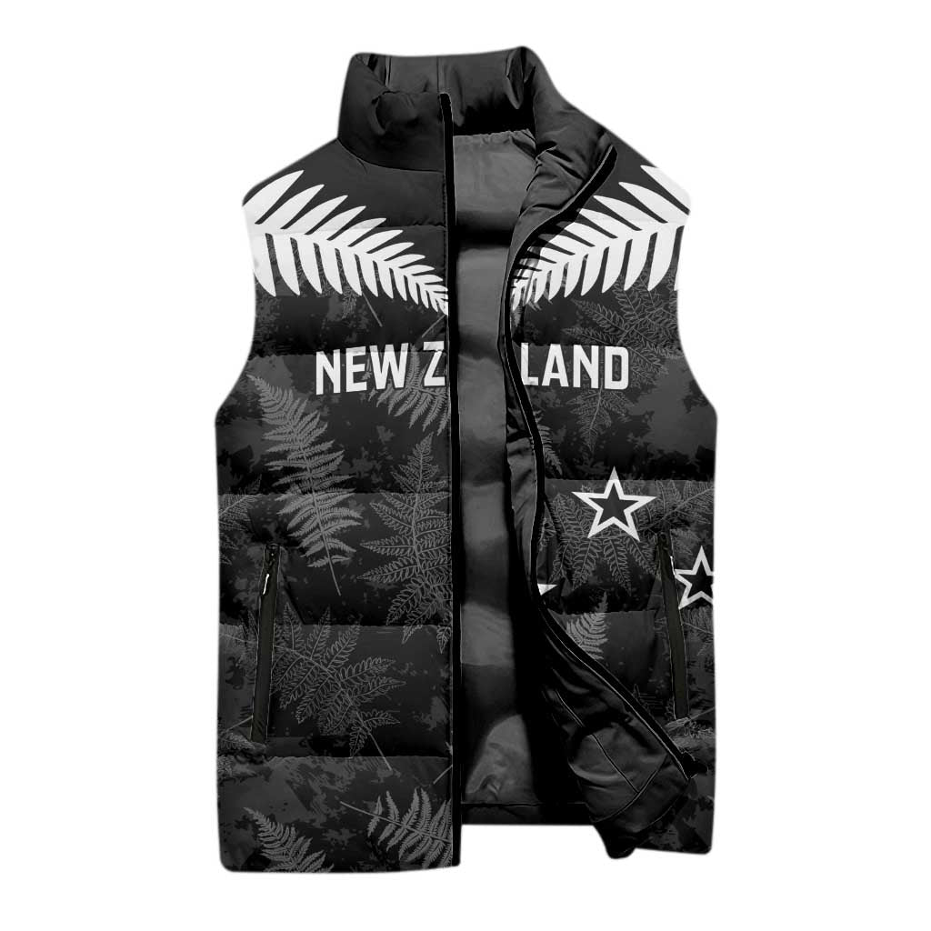 Custom New Zealand Silver Fern Football Sleeveless Puffer Jacket Go Aotearoa Grunge Black - Vibe Hoodie