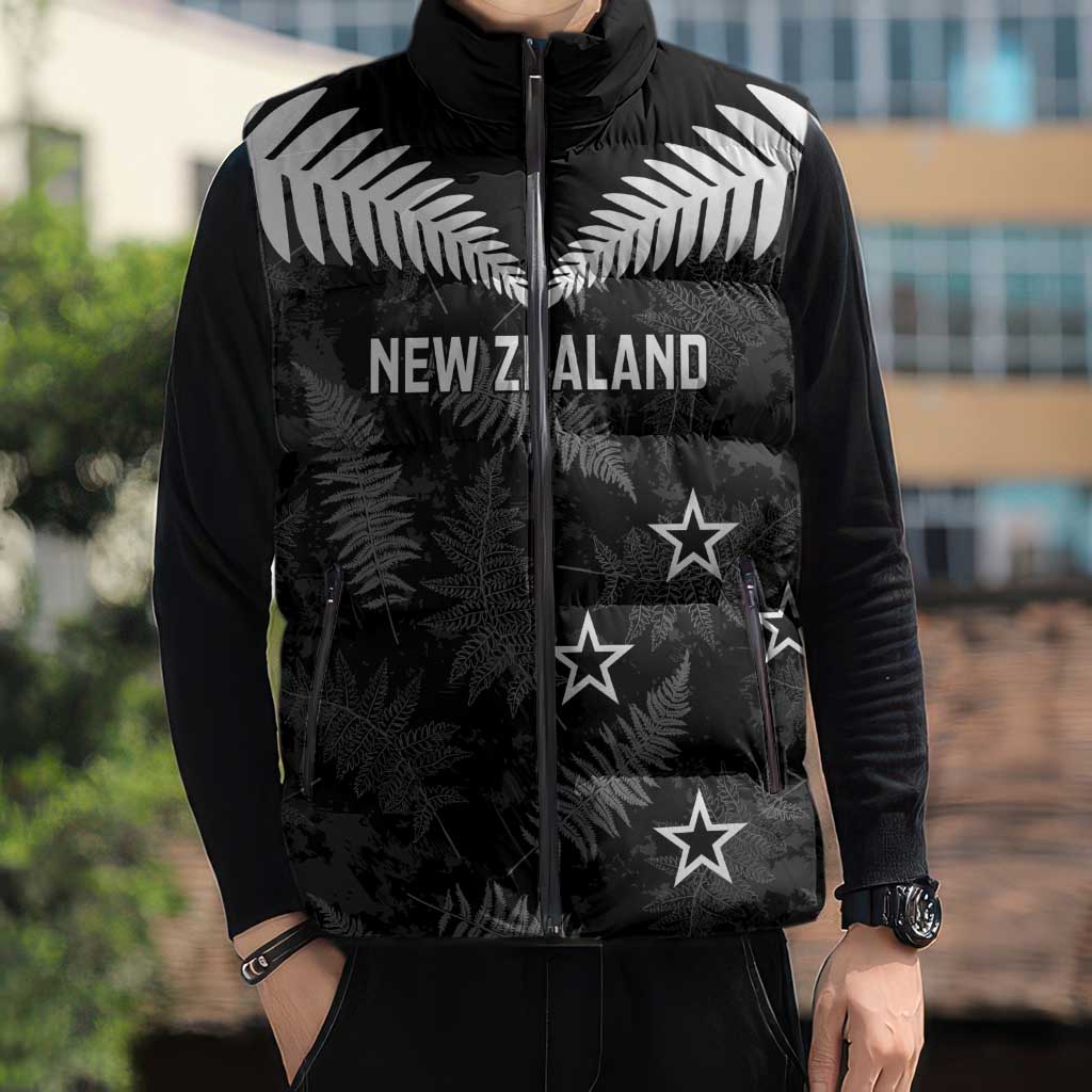Custom New Zealand Silver Fern Football Sleeveless Puffer Jacket Go Aotearoa Grunge Black - Vibe Hoodie