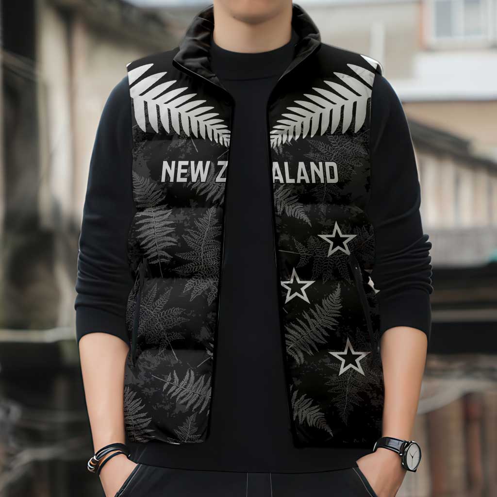 Custom New Zealand Silver Fern Football Sleeveless Puffer Jacket Go Aotearoa Grunge Black - Vibe Hoodie