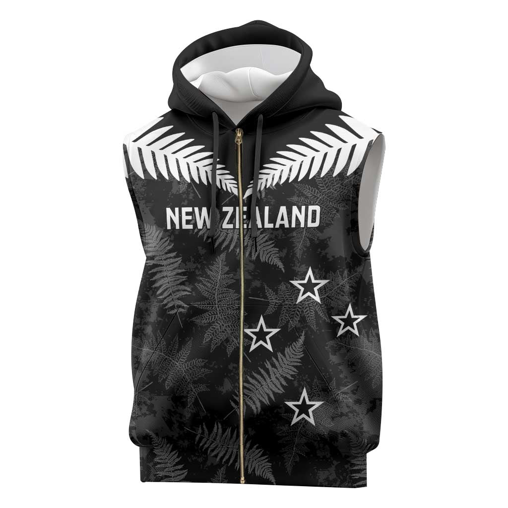 Custom New Zealand Silver Fern Football Sleeveless Zip Hoodie Go Aotearoa Grunge Black - Vibe Hoodie