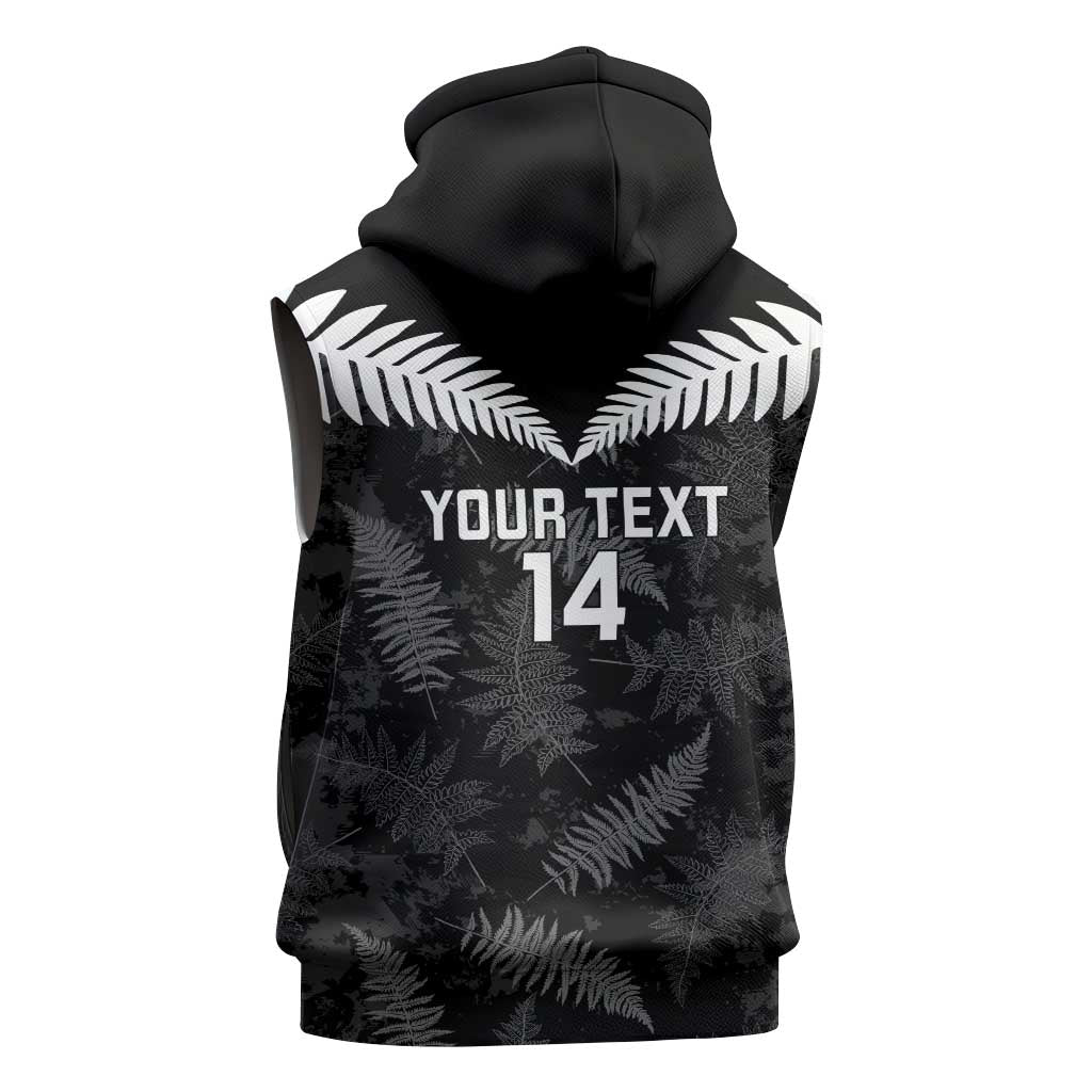 Custom New Zealand Silver Fern Football Sleeveless Zip Hoodie Go Aotearoa Grunge Black - Vibe Hoodie