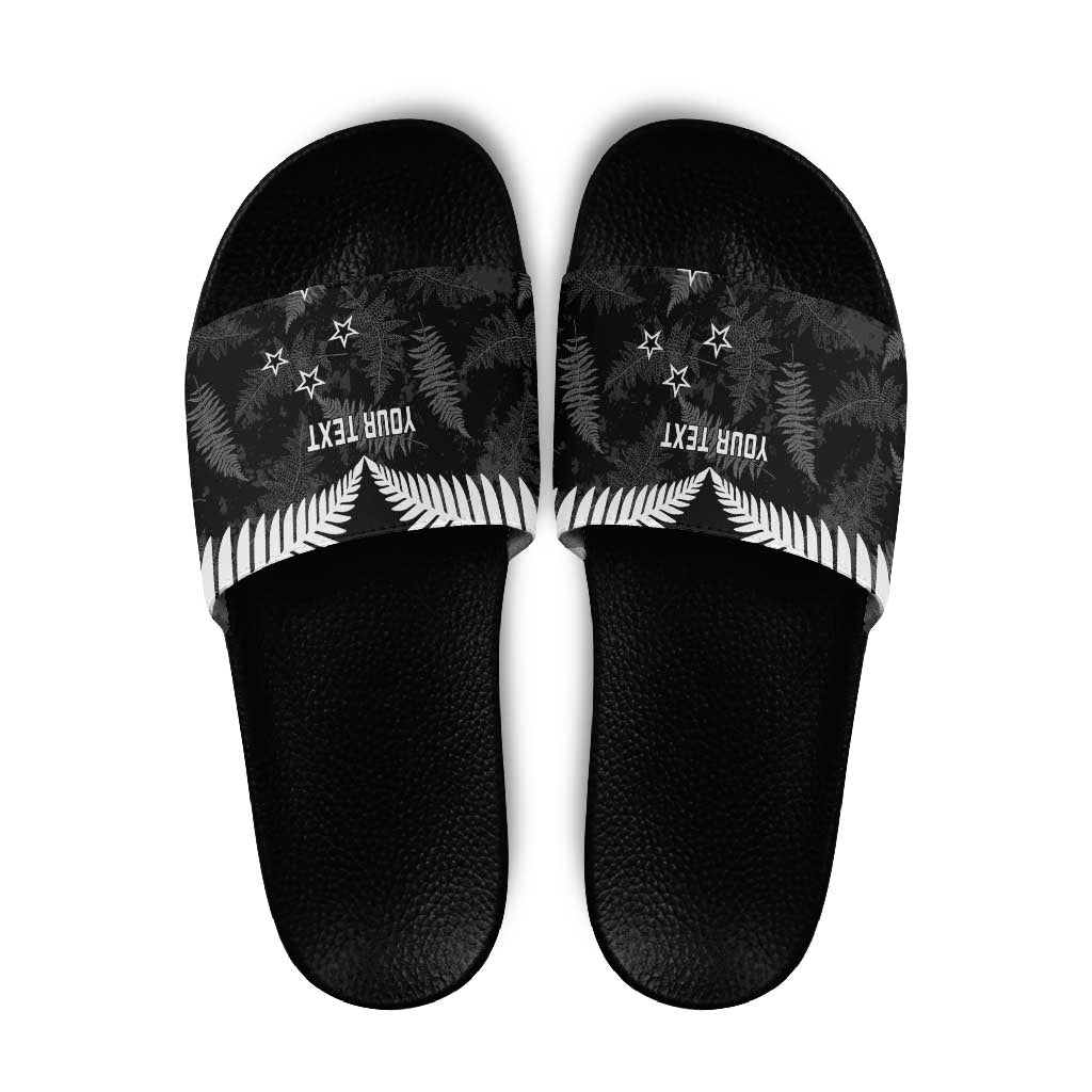 Custom New Zealand Silver Fern Football Slide Sandals Go Aotearoa Grunge Black - Vibe Hoodie