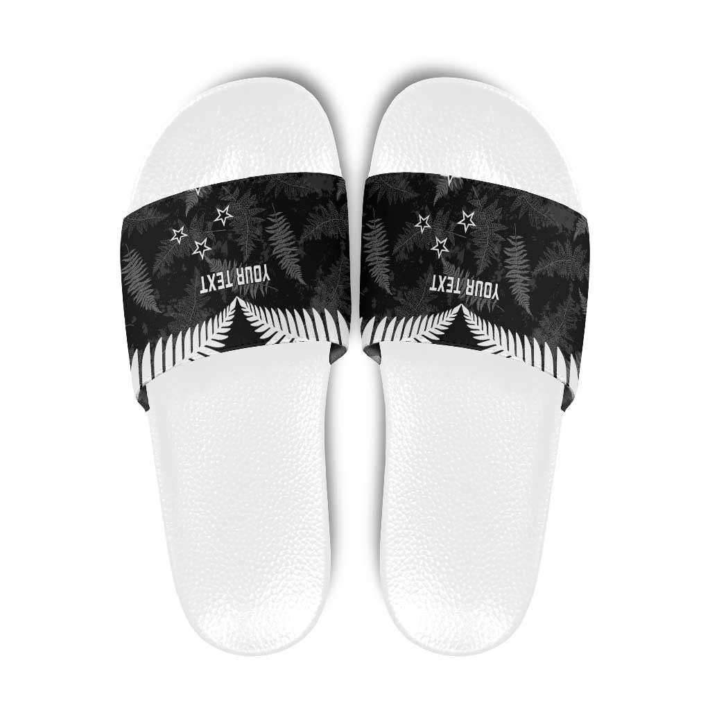 Custom New Zealand Silver Fern Football Slide Sandals Go Aotearoa Grunge Black - Vibe Hoodie