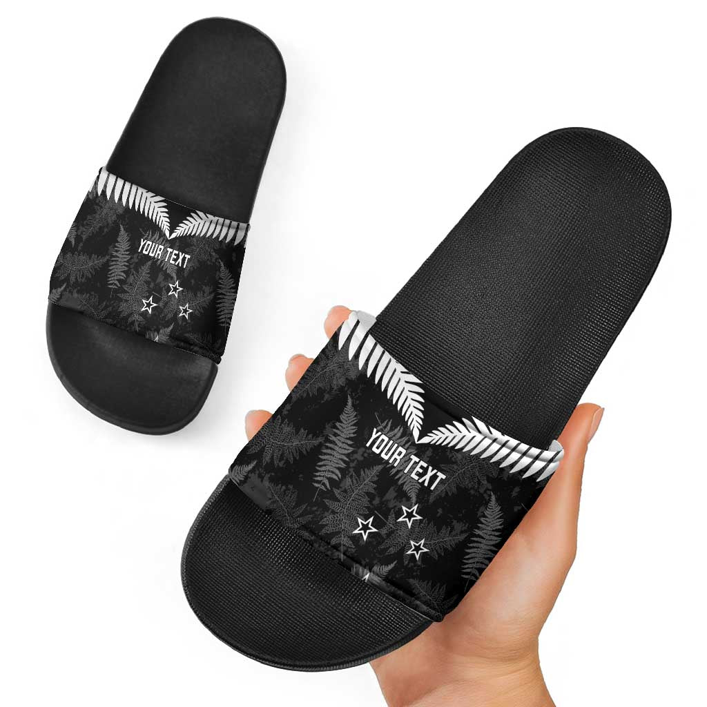 Custom New Zealand Silver Fern Football Slide Sandals Go Aotearoa Grunge Black - Vibe Hoodie