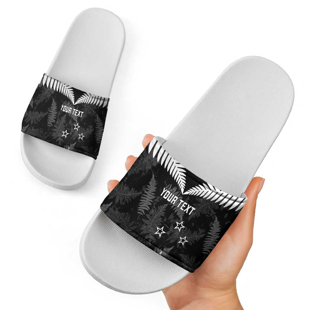 Custom New Zealand Silver Fern Football Slide Sandals Go Aotearoa Grunge Black - Vibe Hoodie