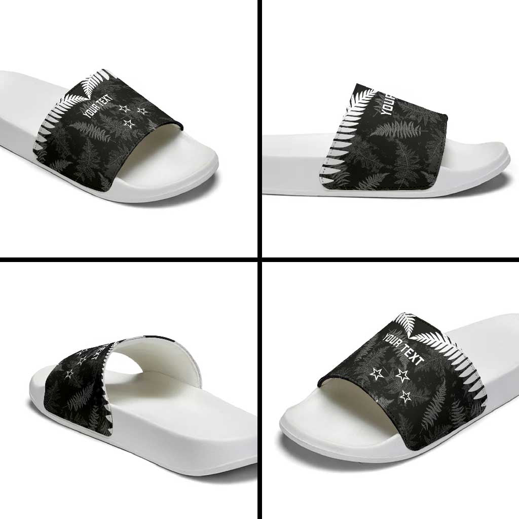 Custom New Zealand Silver Fern Football Slide Sandals Go Aotearoa Grunge Black - Vibe Hoodie