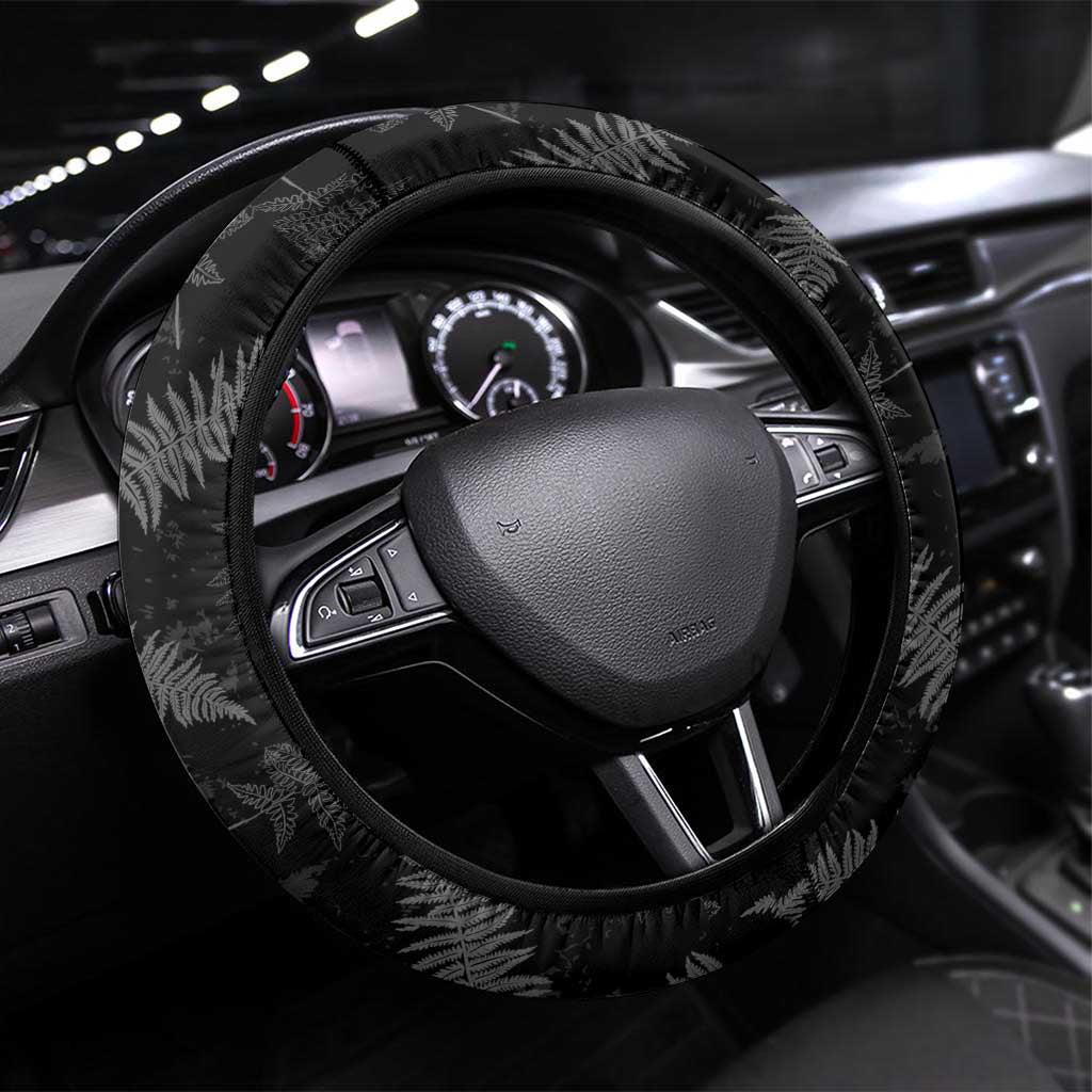 New Zealand Silver Fern Football Steering Wheel Cover Go Aotearoa Grunge Black - Vibe Hoodie