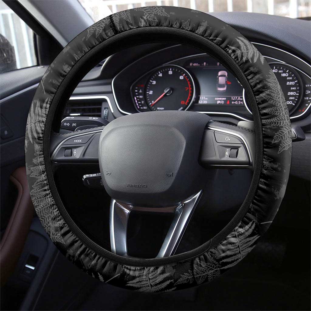 New Zealand Silver Fern Football Steering Wheel Cover Go Aotearoa Grunge Black - Vibe Hoodie