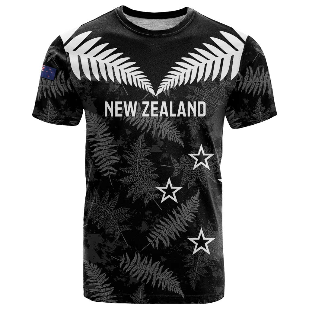 Custom New Zealand Silver Fern Football T Shirt Go Aotearoa Grunge Black - Vibe Hoodie