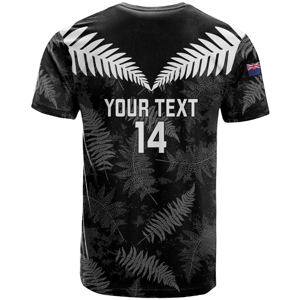 Custom New Zealand Silver Fern Football T Shirt Go Aotearoa Grunge Black - Vibe Hoodie