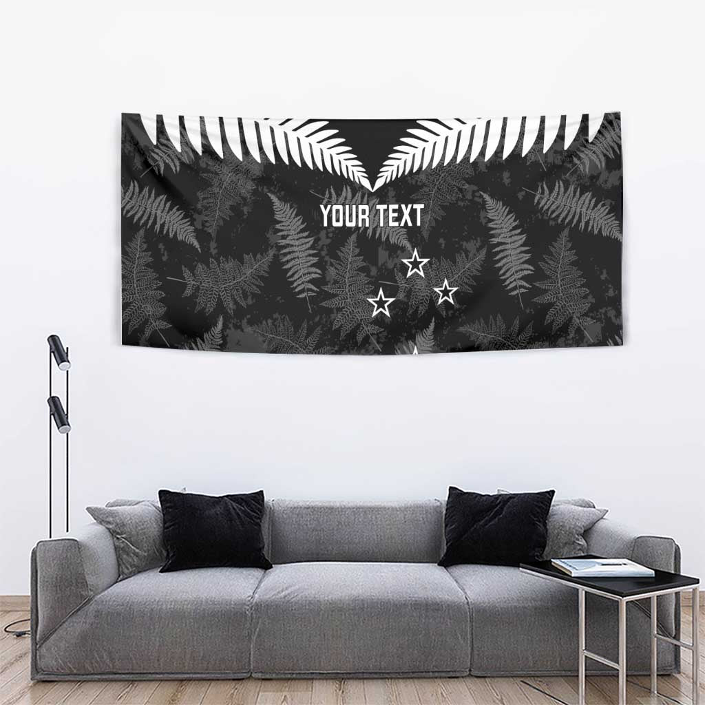 Custom New Zealand Silver Fern Football Tapestry Go Aotearoa Grunge Black - Vibe Hoodie