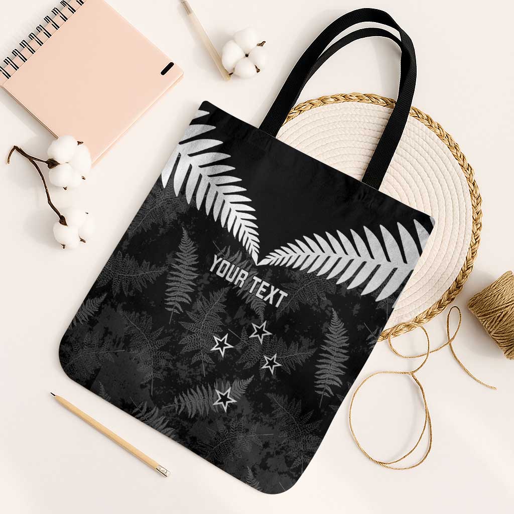 Custom New Zealand Silver Fern Football Tote Bag Go Aotearoa Grunge Black - Vibe Hoodie