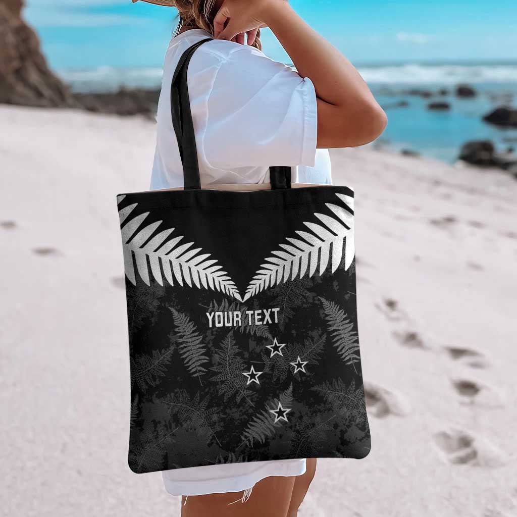 Custom New Zealand Silver Fern Football Tote Bag Go Aotearoa Grunge Black - Vibe Hoodie