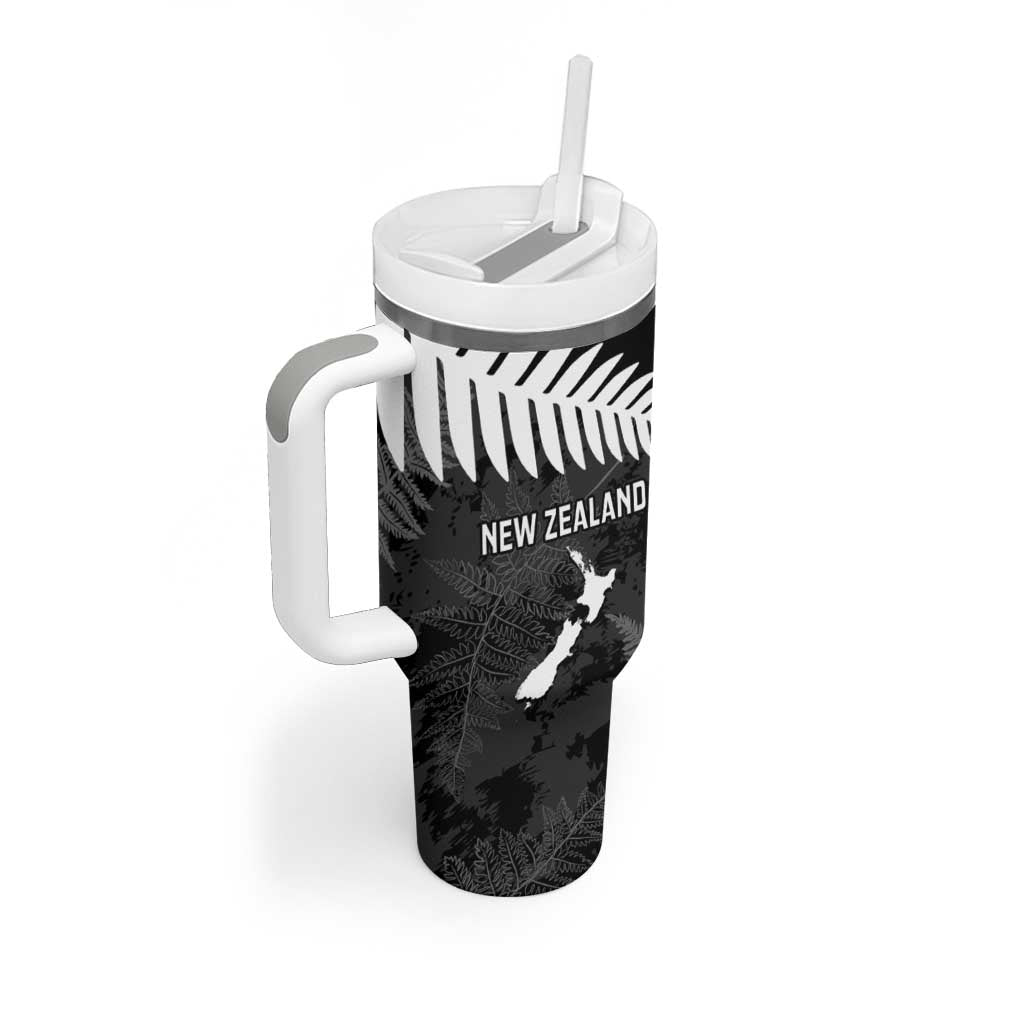Custom New Zealand Silver Fern Football Tumbler With Handle Go Aotearoa Grunge Black - Vibe Hoodie