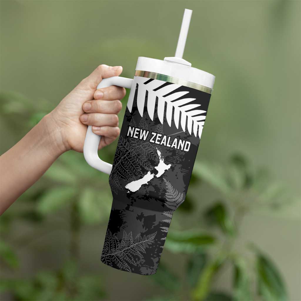 Custom New Zealand Silver Fern Football Tumbler With Handle Go Aotearoa Grunge Black - Vibe Hoodie