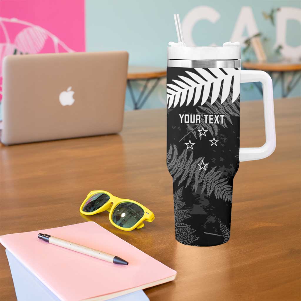 Custom New Zealand Silver Fern Football Tumbler With Handle Go Aotearoa Grunge Black - Vibe Hoodie