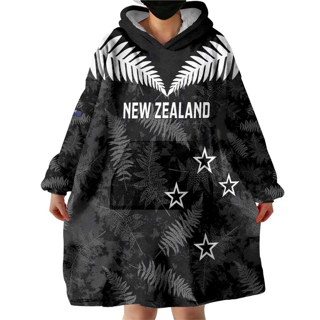 Custom New Zealand Silver Fern Football Wearable Blanket Hoodie Go Aotearoa Grunge Black - Vibe Hoodie