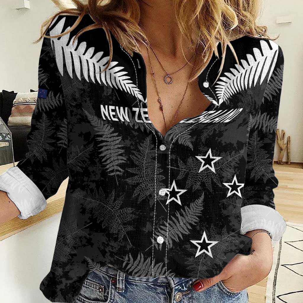 Custom New Zealand Silver Fern Football Women Casual Shirt Go Aotearoa Grunge Black - Vibe Hoodie