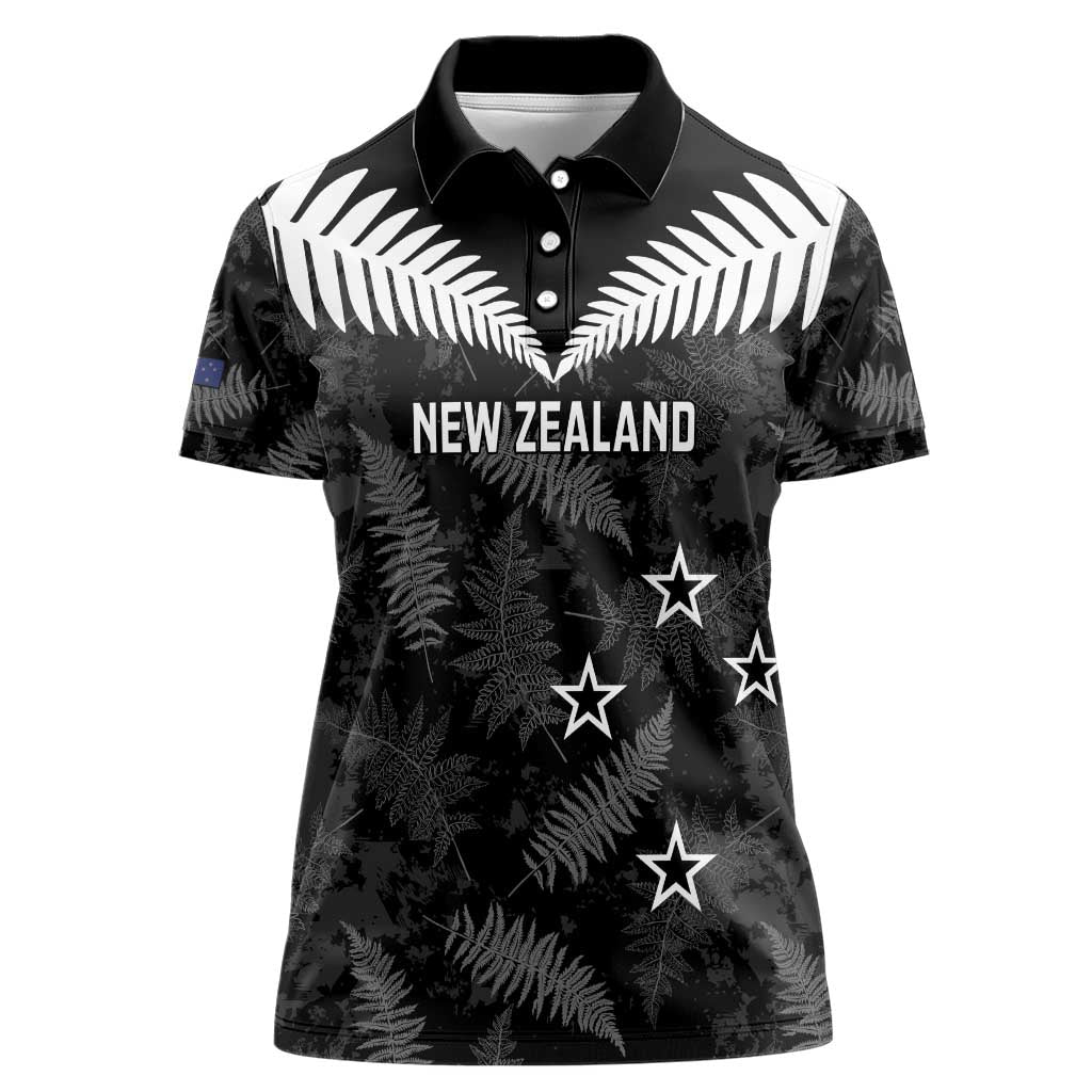 Custom New Zealand Silver Fern Football Women Polo Shirt Go Aotearoa Grunge Black - Vibe Hoodie