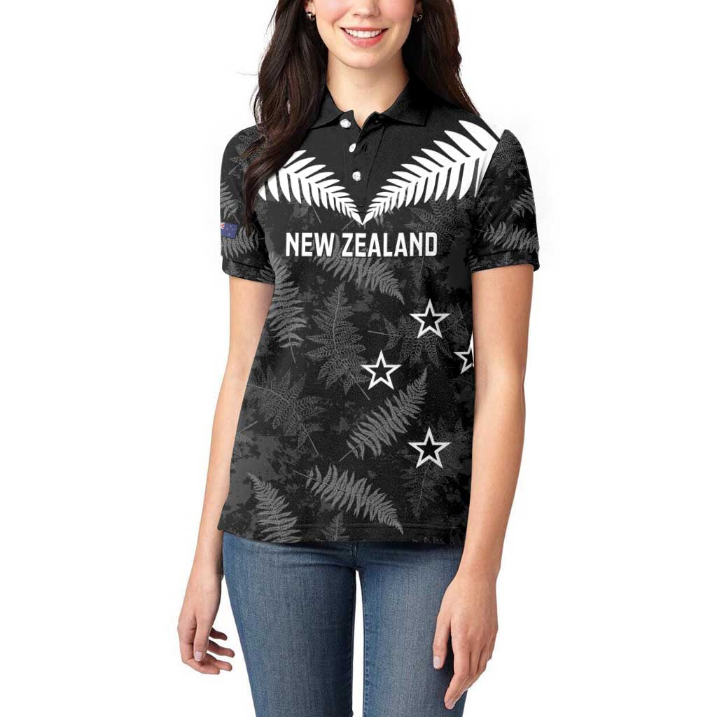 Custom New Zealand Silver Fern Football Women Polo Shirt Go Aotearoa Grunge Black - Vibe Hoodie