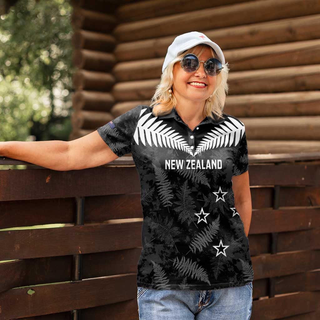 Custom New Zealand Silver Fern Football Women Polo Shirt Go Aotearoa Grunge Black - Vibe Hoodie