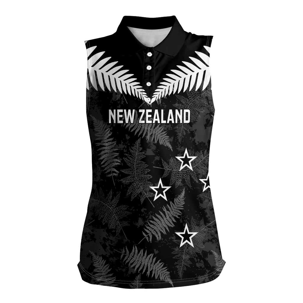 Custom New Zealand Silver Fern Football Women Sleeveless Polo Shirt Go Aotearoa Grunge Black - Vibe Hoodie