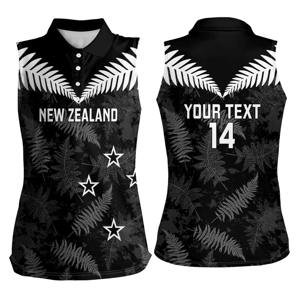 Custom New Zealand Silver Fern Football Women Sleeveless Polo Shirt Go Aotearoa Grunge Black - Vibe Hoodie