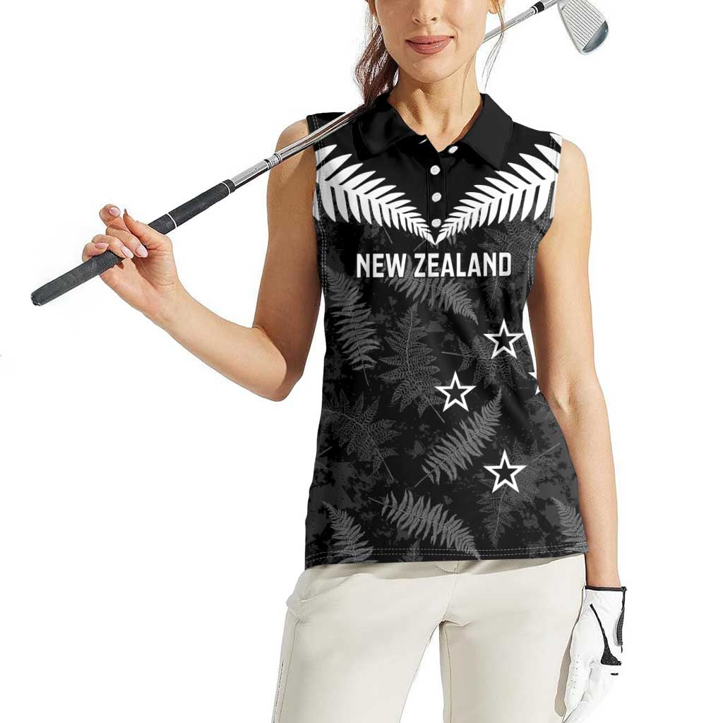 Custom New Zealand Silver Fern Football Women Sleeveless Polo Shirt Go Aotearoa Grunge Black - Vibe Hoodie