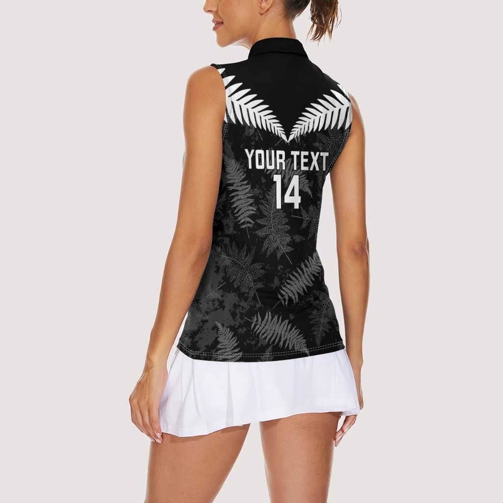 Custom New Zealand Silver Fern Football Women Sleeveless Polo Shirt Go Aotearoa Grunge Black - Vibe Hoodie