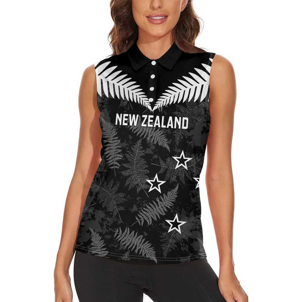 Custom New Zealand Silver Fern Football Women Sleeveless Polo Shirt Go Aotearoa Grunge Black - Vibe Hoodie