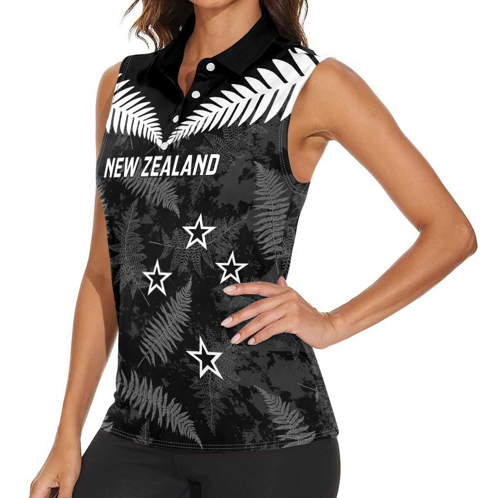 Custom New Zealand Silver Fern Football Women Sleeveless Polo Shirt Go Aotearoa Grunge Black - Vibe Hoodie