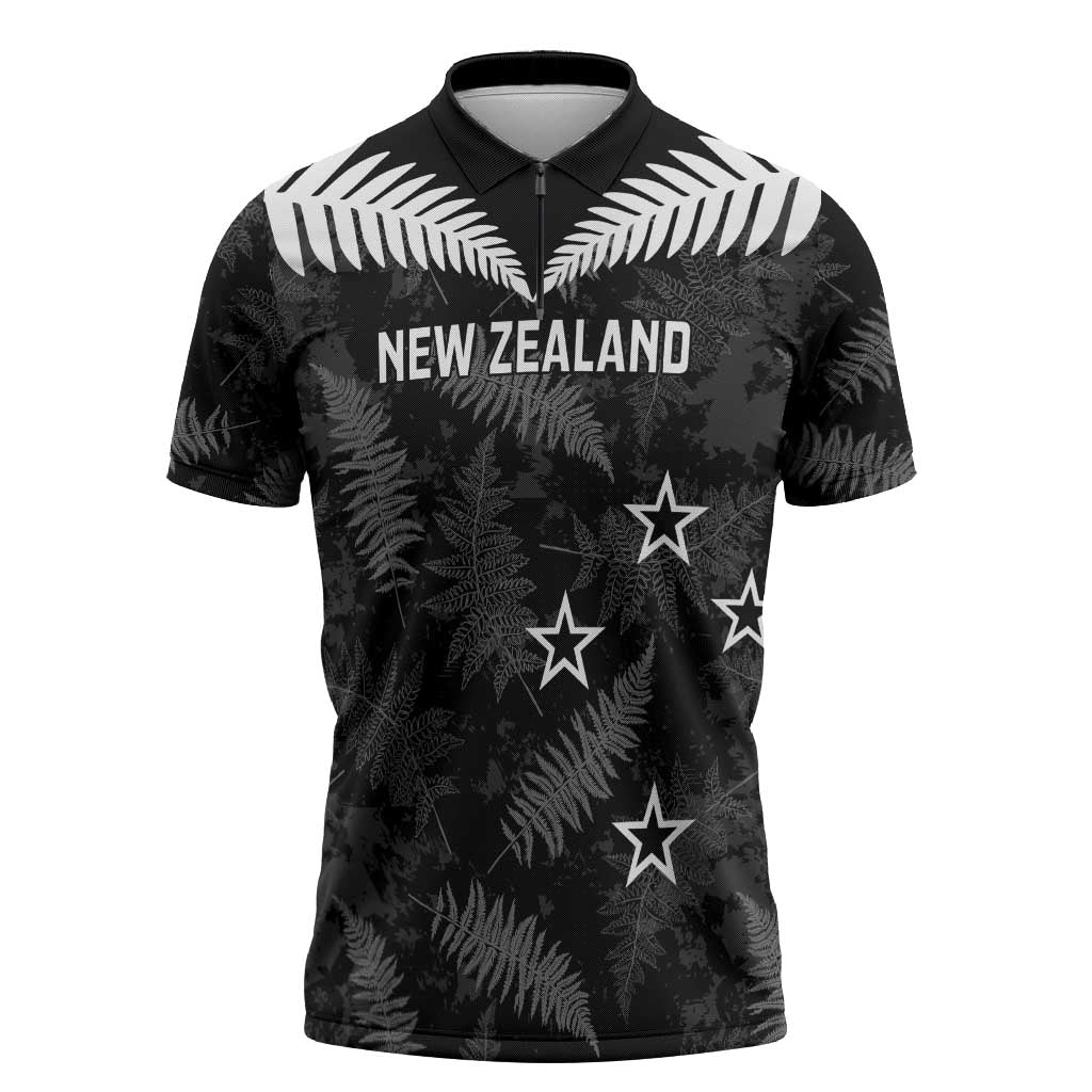 Custom New Zealand Silver Fern Football Zipper Polo Shirt Go Aotearoa Grunge Black - Vibe Hoodie