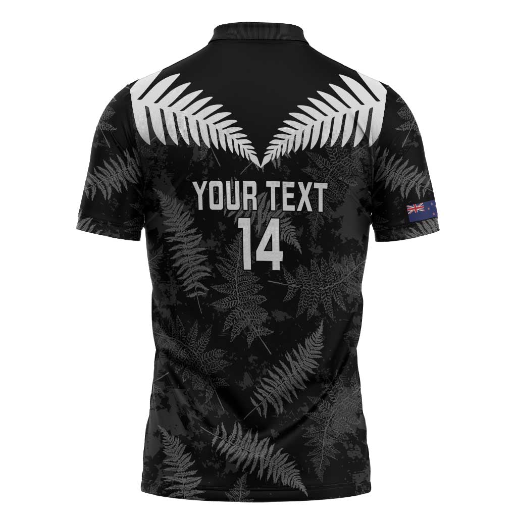 Custom New Zealand Silver Fern Football Zipper Polo Shirt Go Aotearoa Grunge Black - Vibe Hoodie