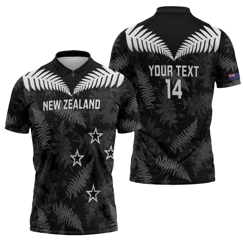 Custom New Zealand Silver Fern Football Zipper Polo Shirt Go Aotearoa Grunge Black - Vibe Hoodie