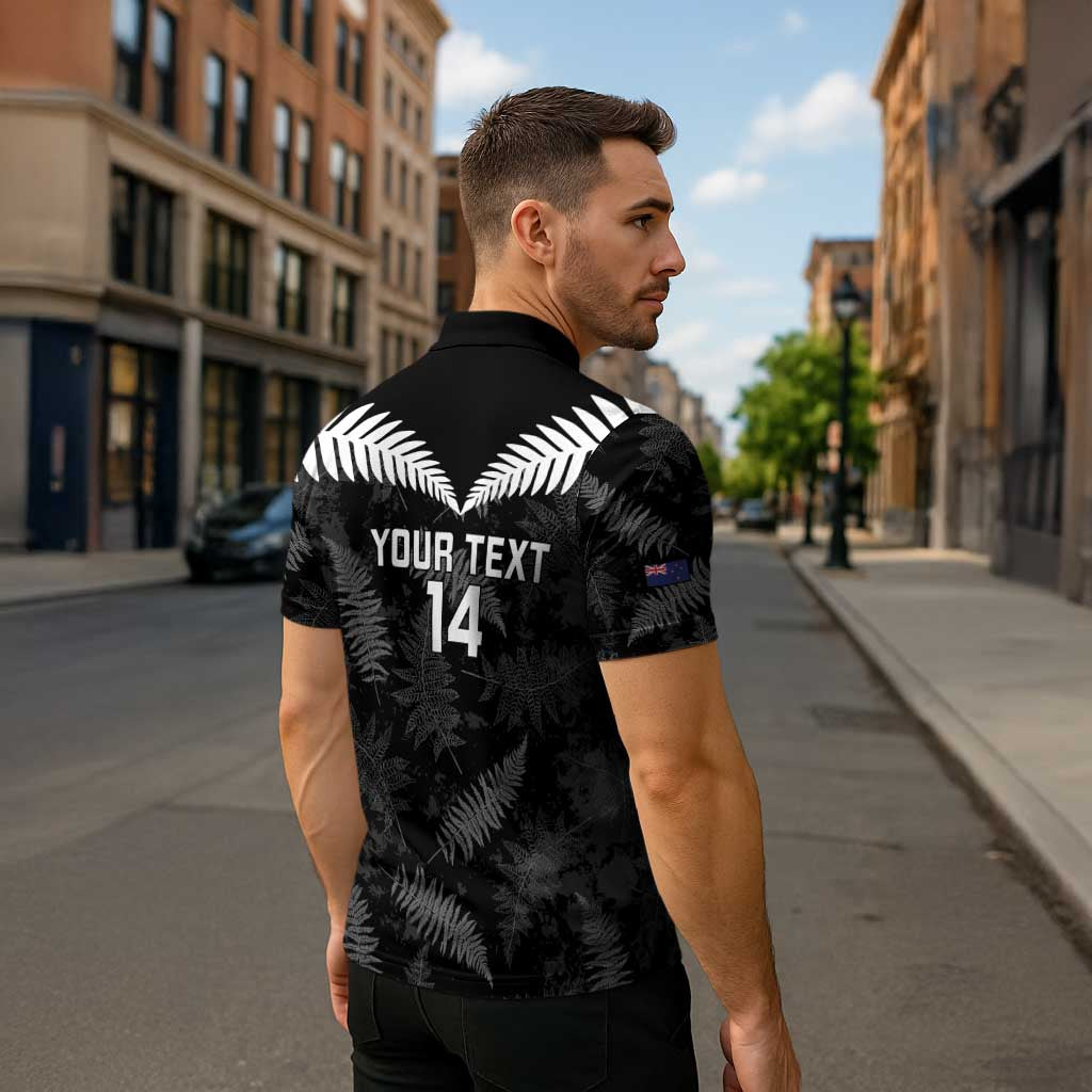 Custom New Zealand Silver Fern Football Zipper Polo Shirt Go Aotearoa Grunge Black - Vibe Hoodie