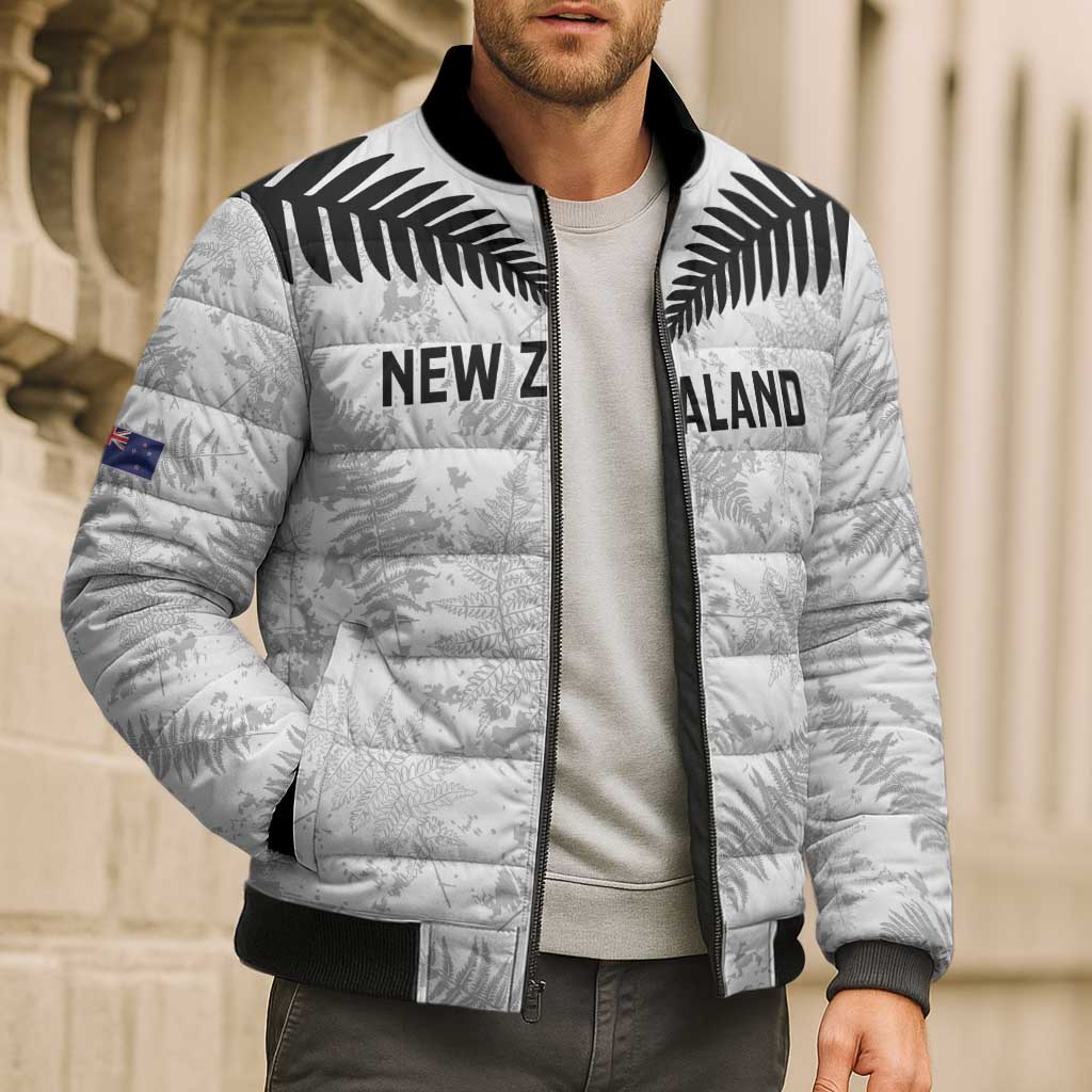 Custom New Zealand Silver Fern Football Bomber Puffer Jacket Go Aotearoa Grunge White - Vibe Hoodie