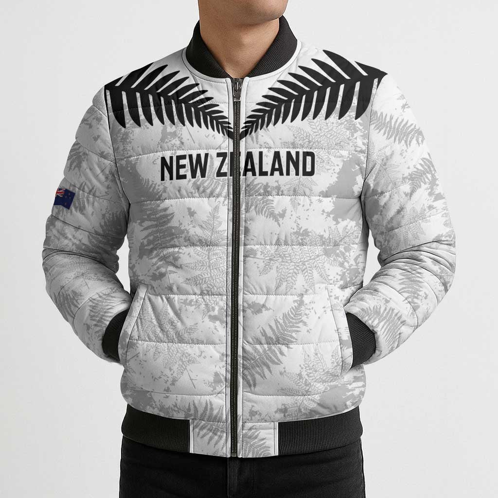 Custom New Zealand Silver Fern Football Bomber Puffer Jacket Go Aotearoa Grunge White - Vibe Hoodie