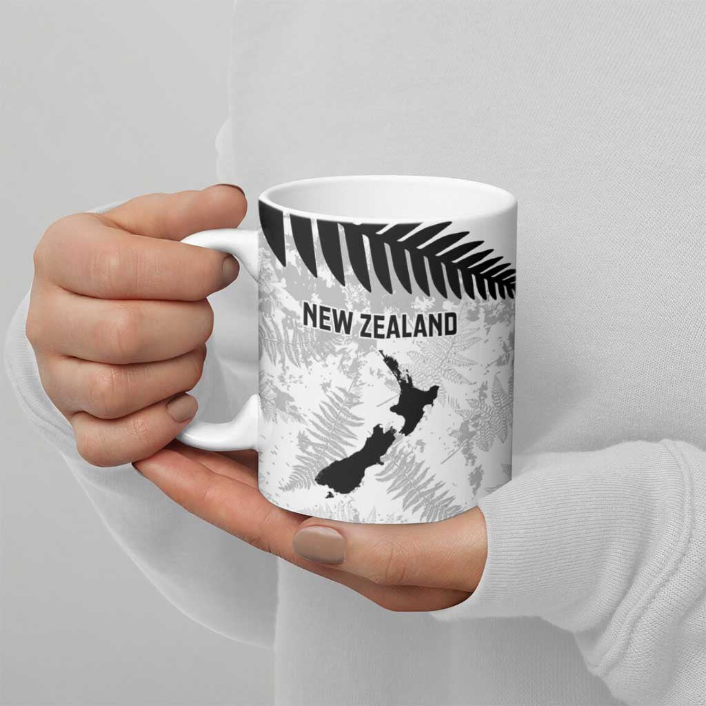 Custom New Zealand Silver Fern Football Ceramic Mug Go Aotearoa Grunge White - Vibe Hoodie