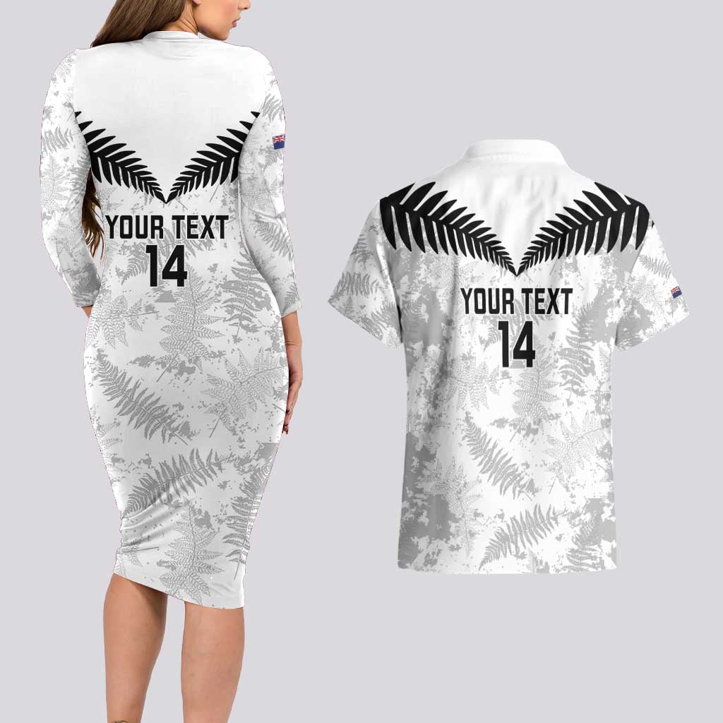 Custom New Zealand Silver Fern Football Couples Matching Long Sleeve Bodycon Dress and Hawaiian Shirt Go Aotearoa Grunge White - Vibe Hoodie