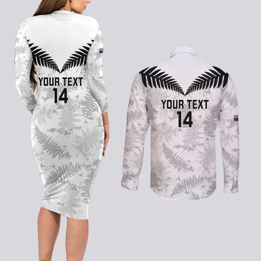Custom New Zealand Silver Fern Football Couples Matching Long Sleeve Bodycon Dress and Long Sleeve Button Shirt Go Aotearoa Grunge White - Vibe Hoodie