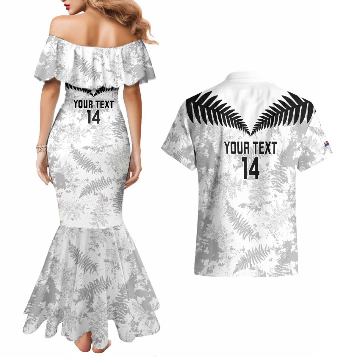Custom New Zealand Silver Fern Football Couples Matching Mermaid Dress and Hawaiian Shirt Go Aotearoa Grunge White - Vibe Hoodie
